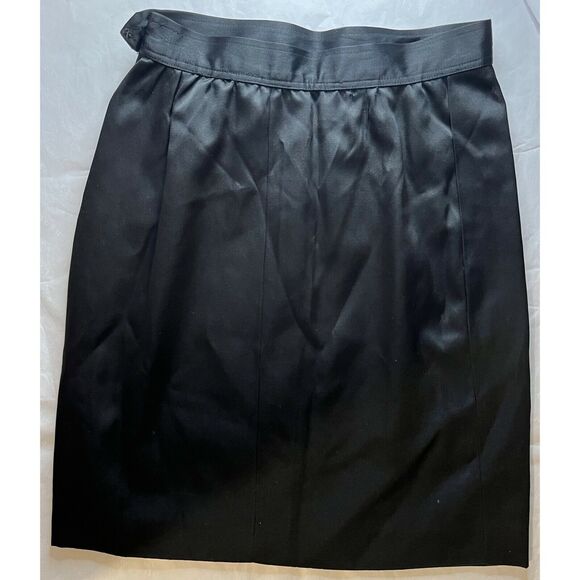 SAINT LAURENT RIVE GAUCHE BLACK SATIN SKIRT Sz: 42 - Picture 2 of 11